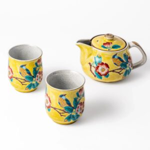 Yellow Camellia and Bird Tea Set