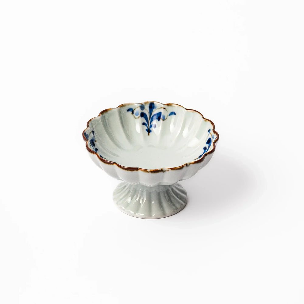 Floral Leaves Scalloped Pedestal Dessert Bowl