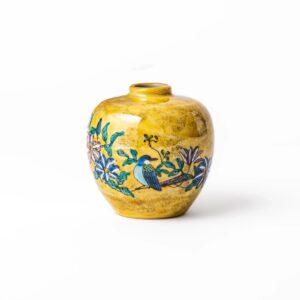 Yellow Camellia and Bird Bud Vase